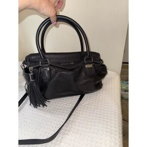 Michael Kors Leather Handbag Tote Hobo Doctor Style Bag Fringe Tassel Black
